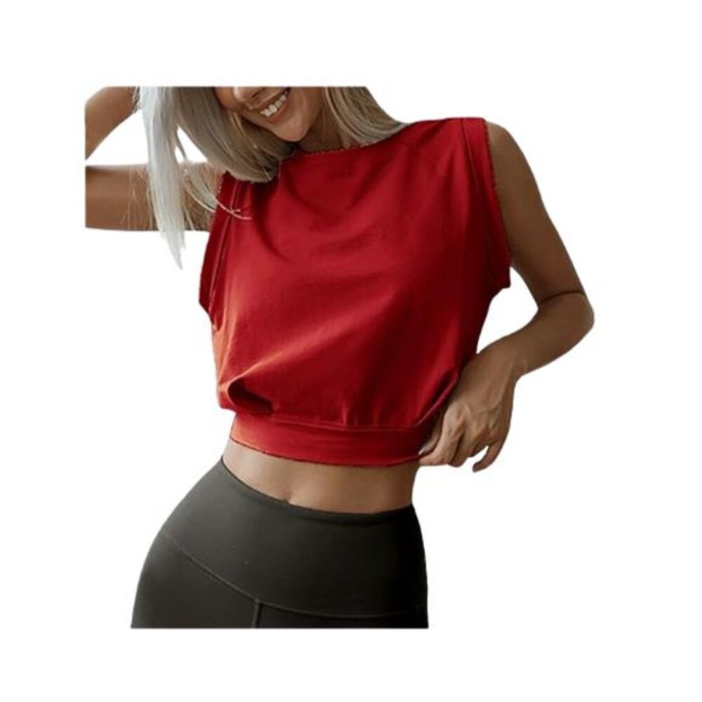 ARRIVE GUIDE Sleeveless Crop Top Yoga Gym Workout Shirt - Women's XL